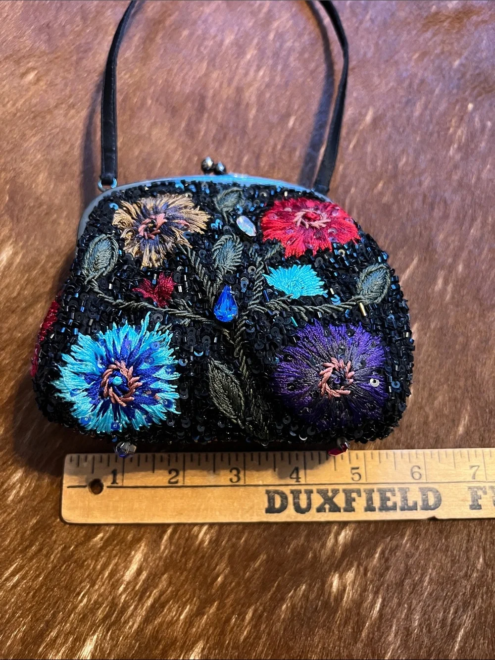 Santi Embroidered Black Floral Sequin Wristlet
